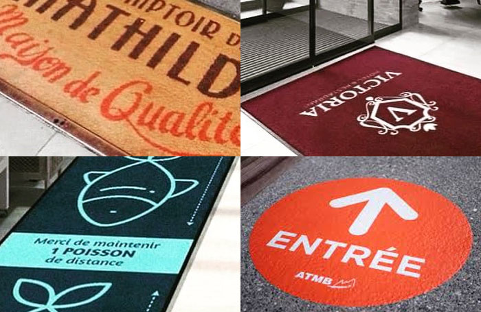 Wizbee Thônes marquage sur tapis de sol Haute Savoie zone de sécurité tapis pour entrée d'hôtel et tous commerces